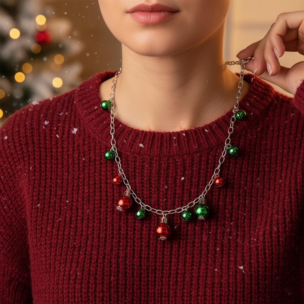 Festive BaubleGlow: Christmas Necklace