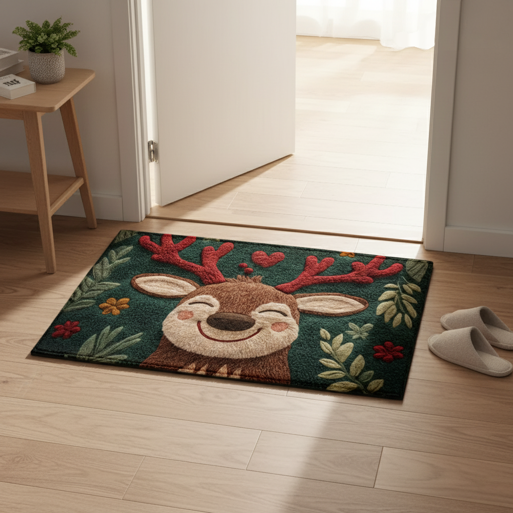 Fluffy Christmas Deer: Holiday Mat
